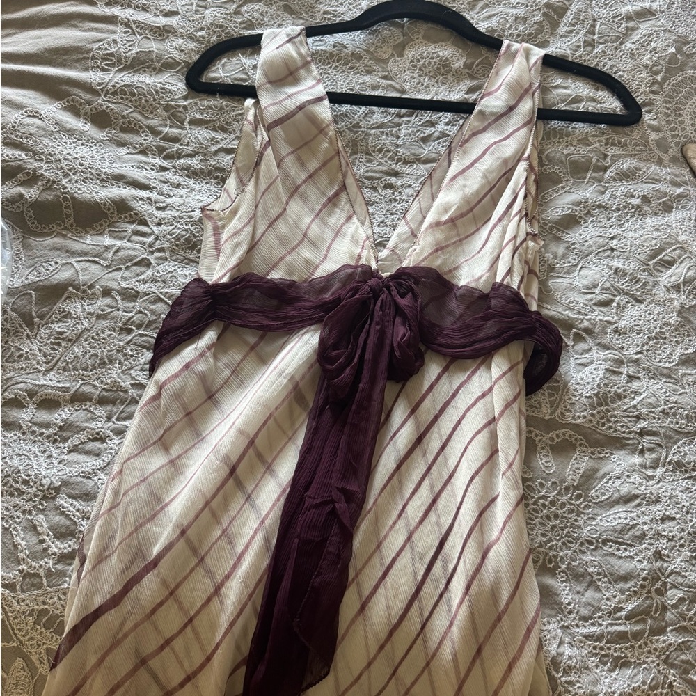 Elegant Striped Silk Top with Bow Accent